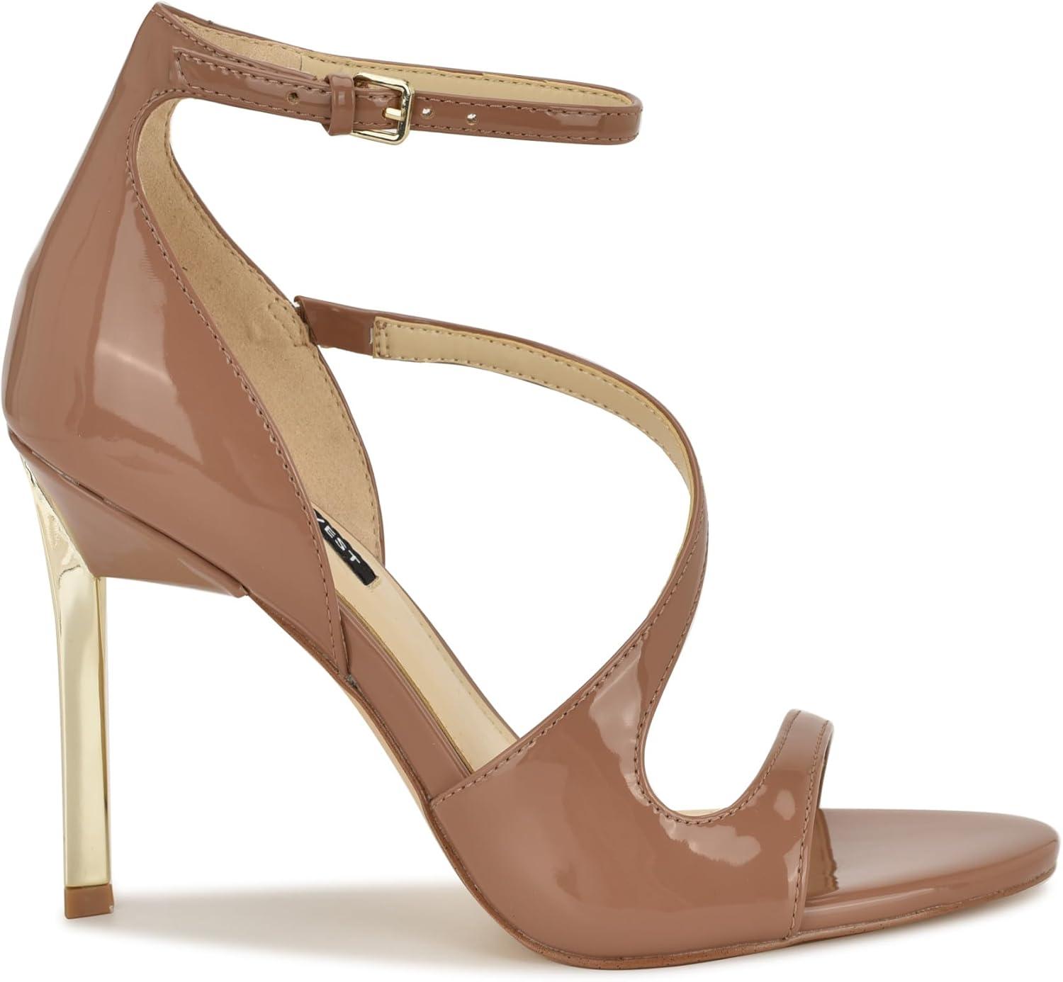 imageNine West Womens Shimmy Heeled SandalMedium Natural Patent 101