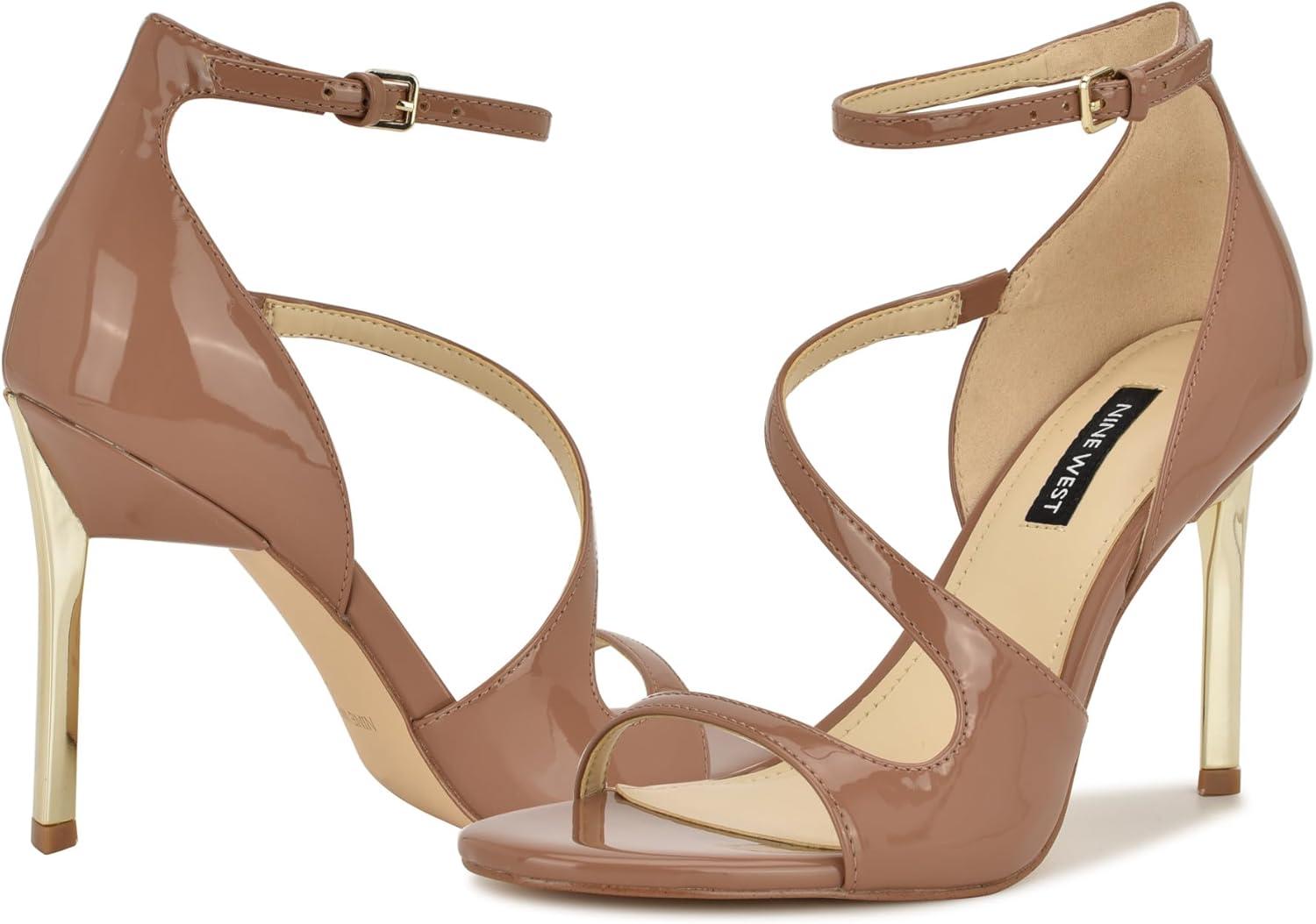 imageNine West Womens Shimmy Heeled SandalMedium Natural Patent 101