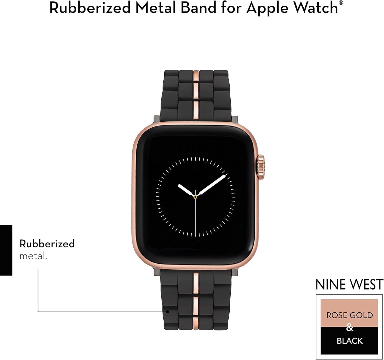 imageNINE WEST Fashion Rubberized Bracelet for Apple Watch Secure AdjustableBlackRose Gold