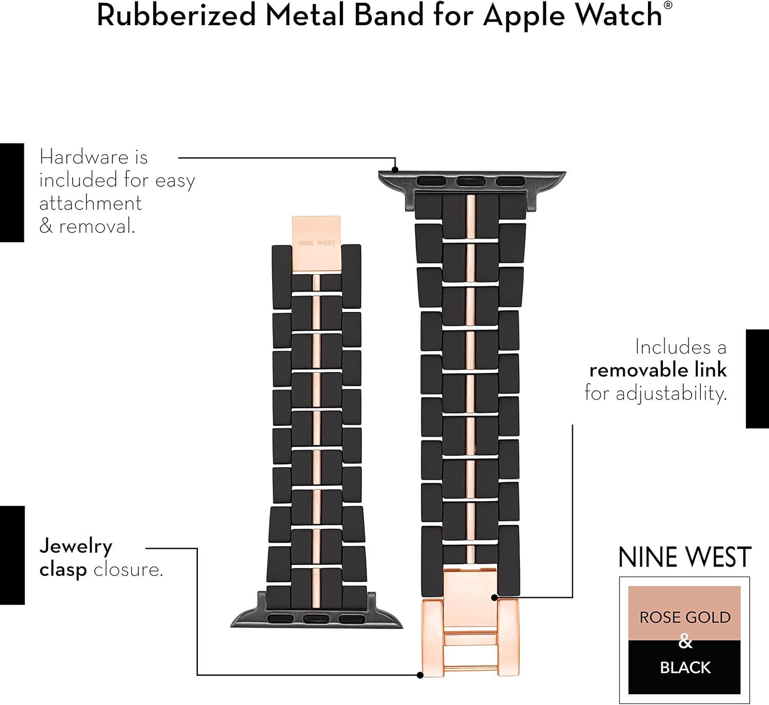 imageNINE WEST Fashion Rubberized Bracelet for Apple Watch Secure AdjustableBlackRose Gold