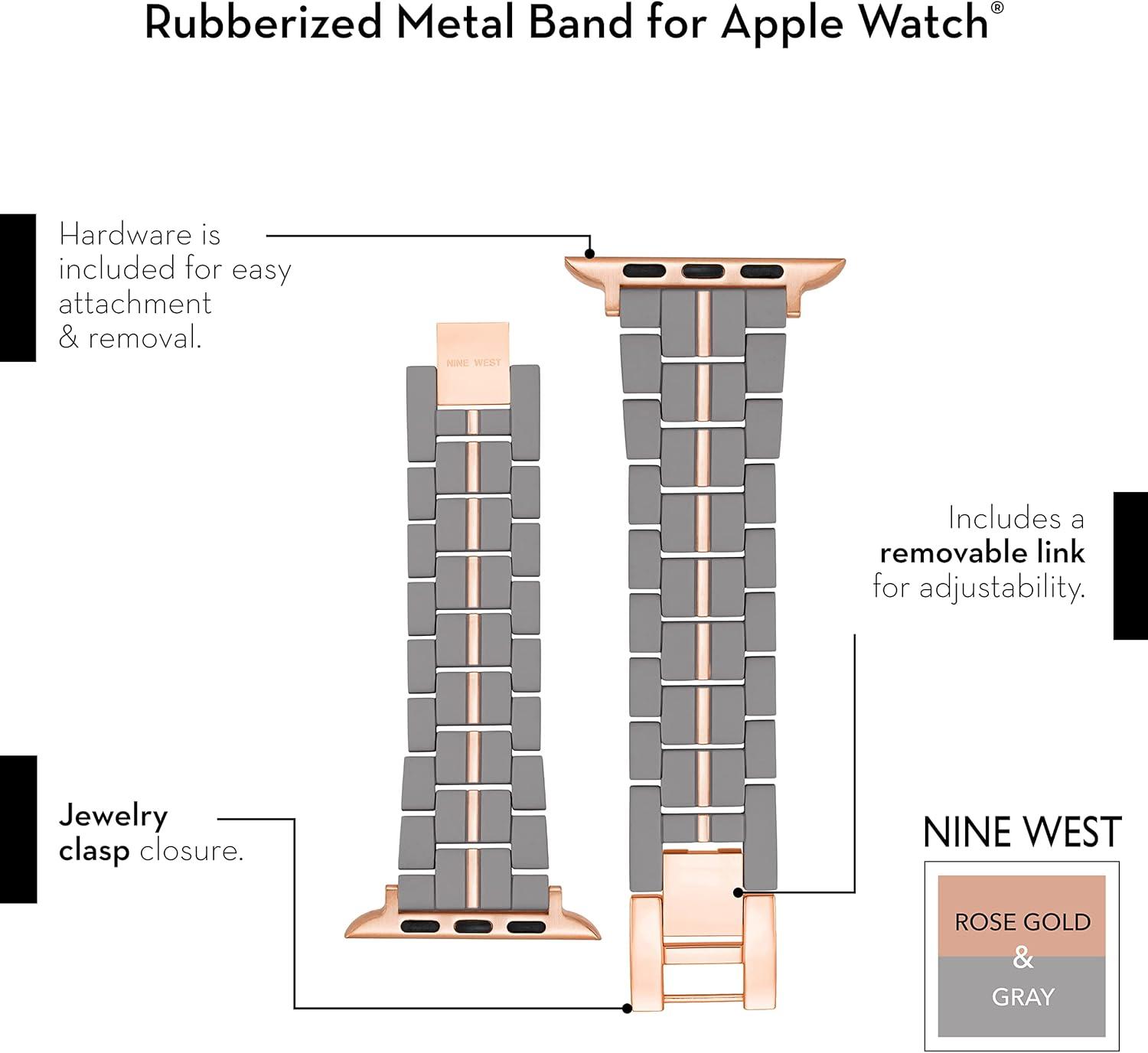 imageNINE WEST Fashion Rubberized Bracelet for Apple Watch Secure AdjustableGreyRose Gold