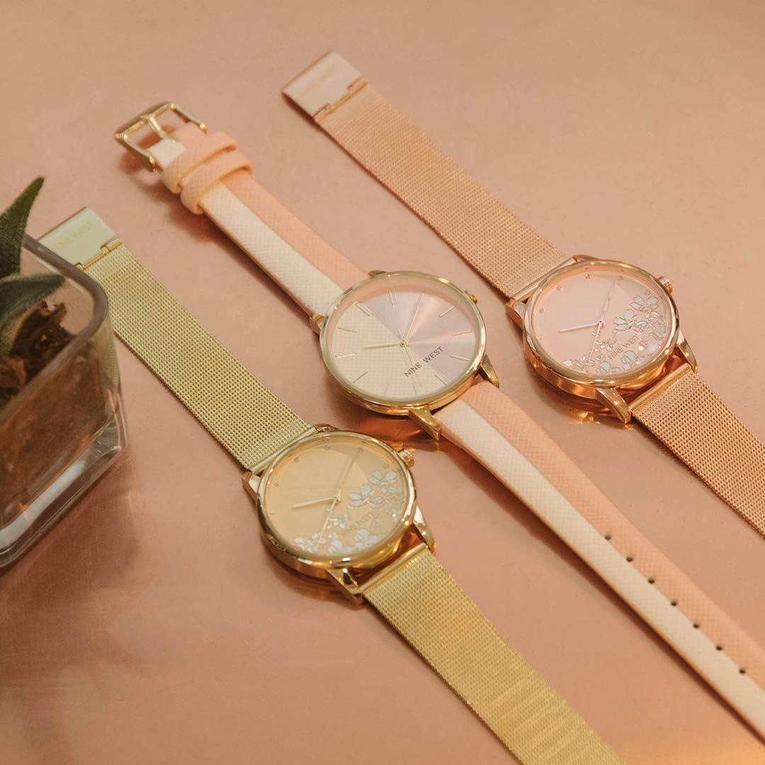 imageNine West Womens Floral Dial Mesh Bracelet WatchGold