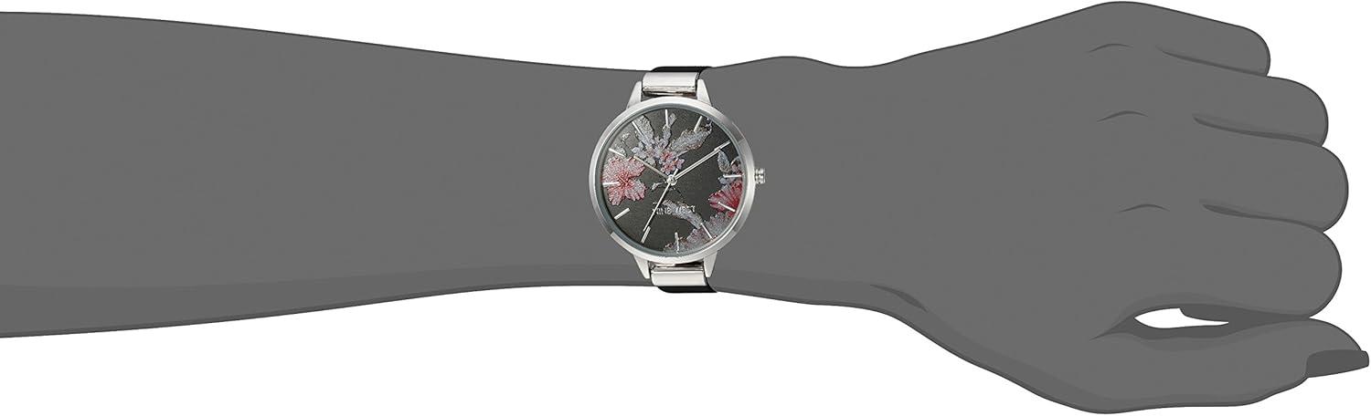 imageNine West Womens Floral Dial Smooth Strap WatchBlackSilver
