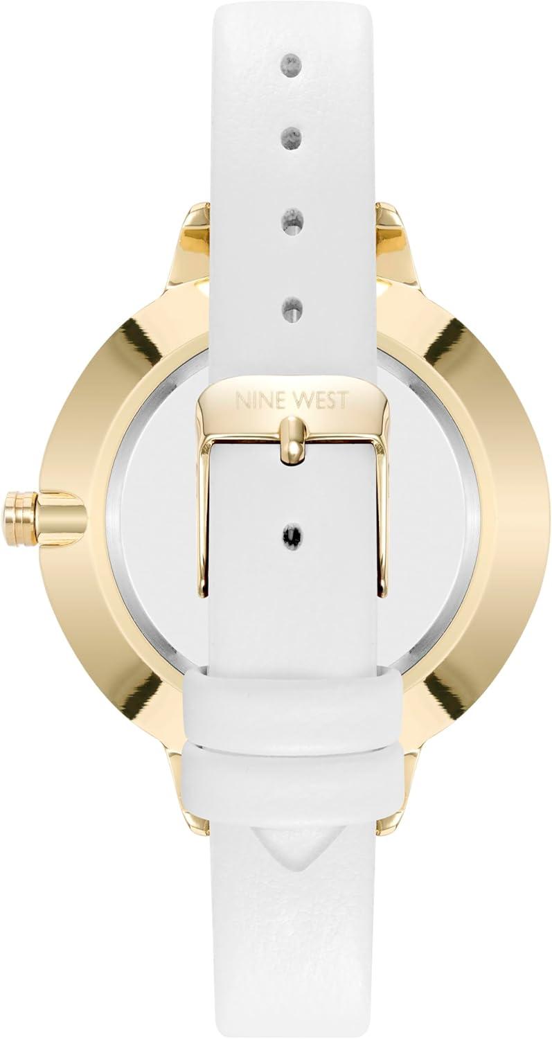 imageNine West Womens Floral Dial Smooth Strap WatchWhiteGold