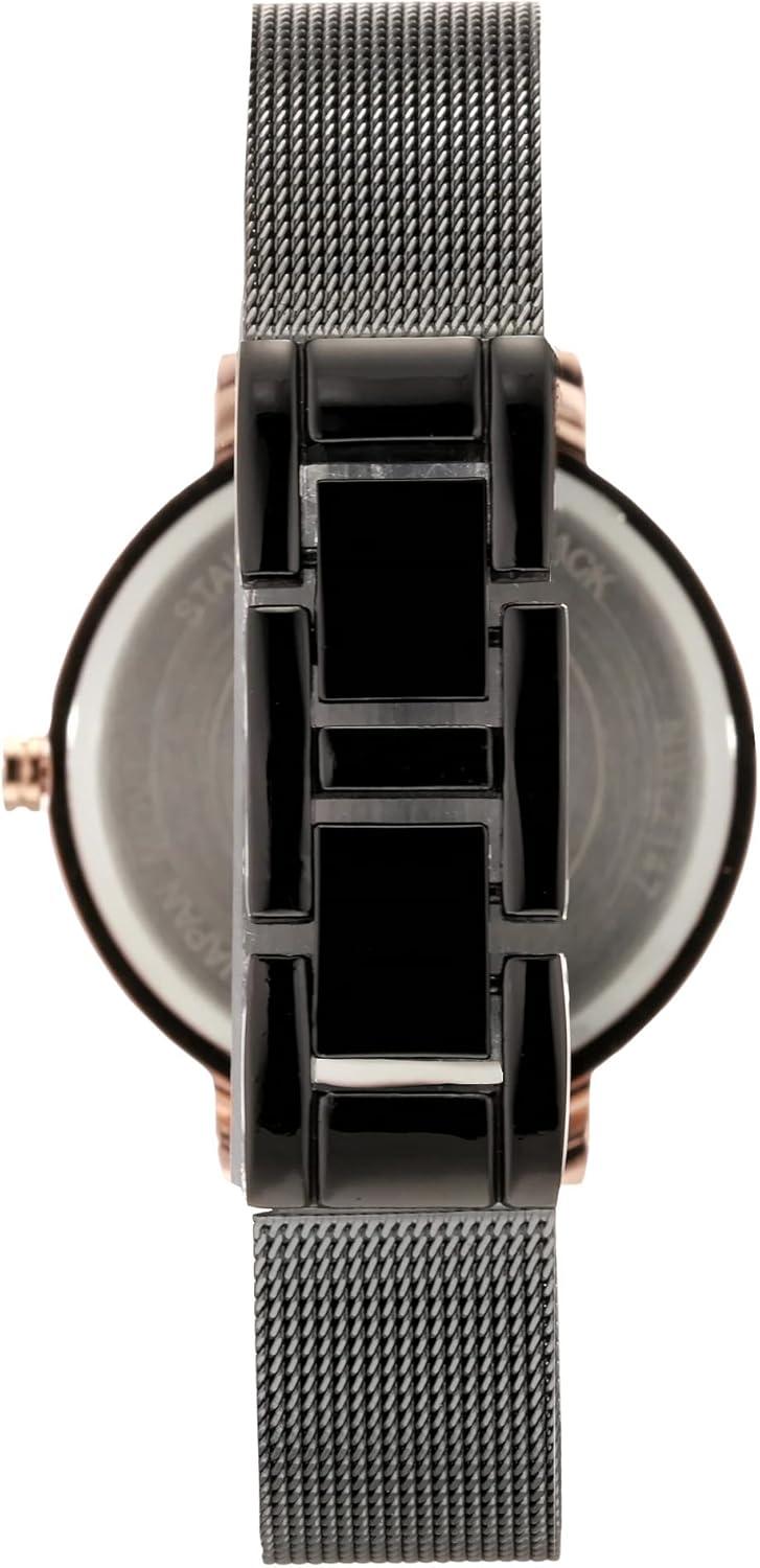 imageNine West Womens Mesh Bracelet WatchDark Gunmetal GreyRose Gold