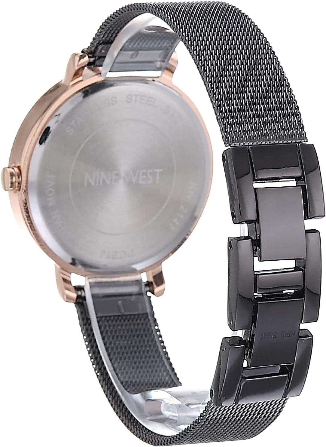 imageNine West Womens Mesh Bracelet WatchDark Gunmetal GreyRose Gold