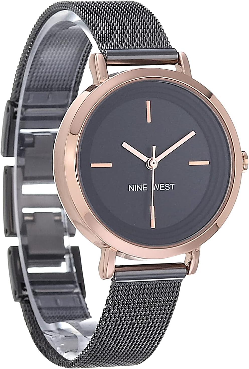 imageNine West Womens Mesh Bracelet WatchDark Gunmetal GreyRose Gold