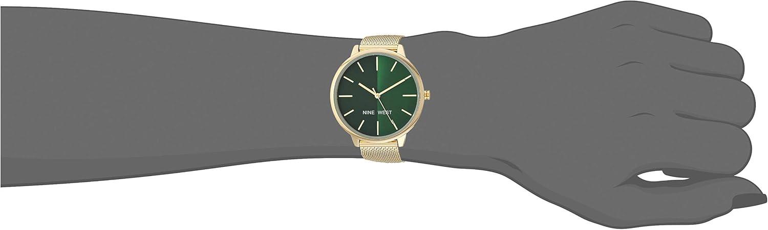 imageNine West Womens Mesh Bracelet WatchGreenGold