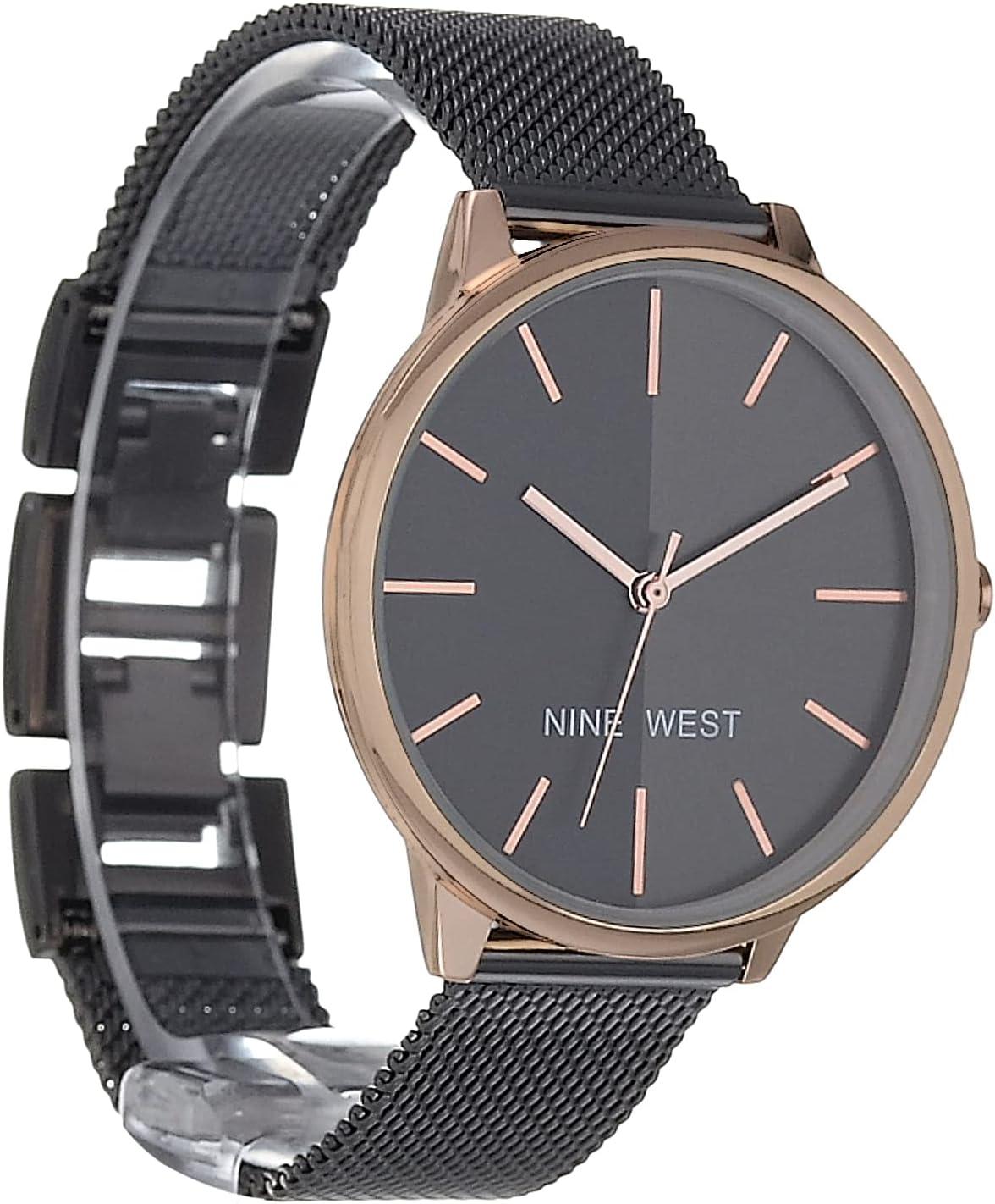 imageNine West Womens Mesh Bracelet WatchGunmetal GreyRose Gold
