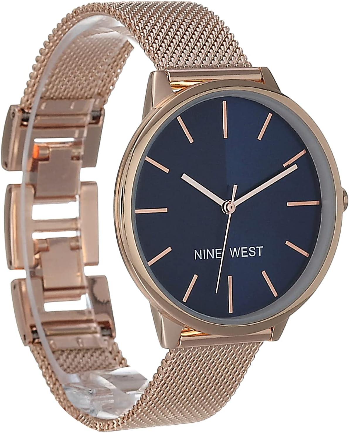 imageNine West Womens Mesh Bracelet WatchRose GoldNavy