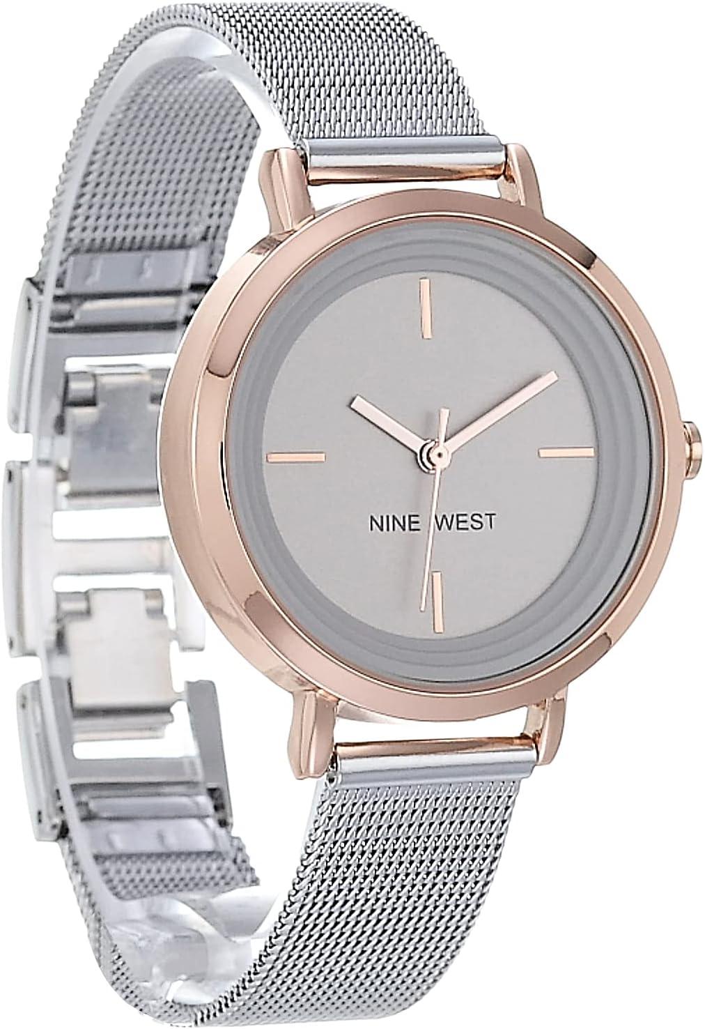 imageNine West Womens Mesh Bracelet WatchSilverRose GoldTone