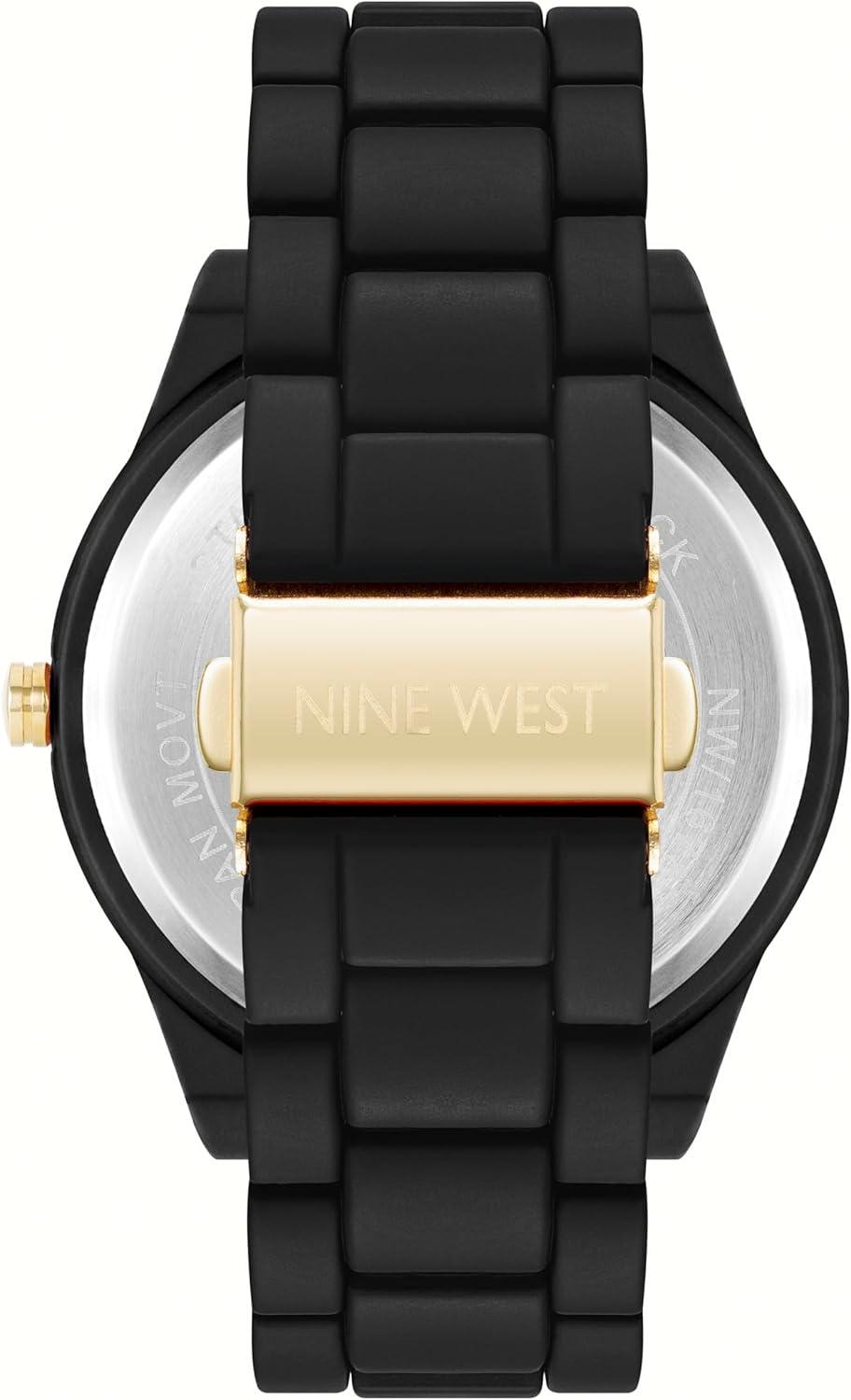 imageNine West Womens Metal Bracelet Watch with Rubberized CoatingBlack