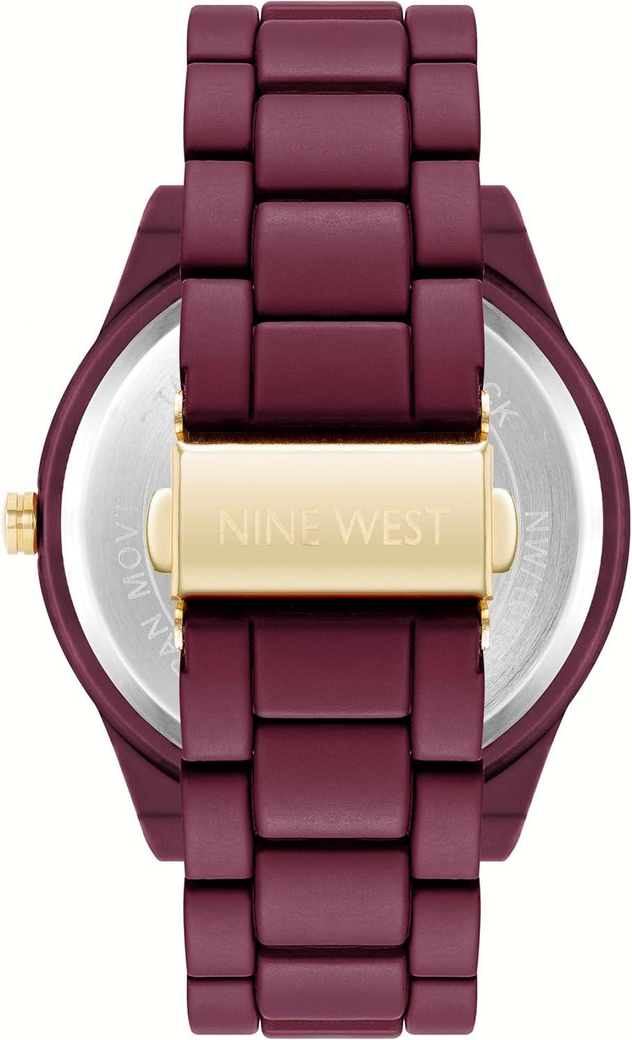 imageNine West Womens Metal Bracelet Watch with Rubberized CoatingBurgundy