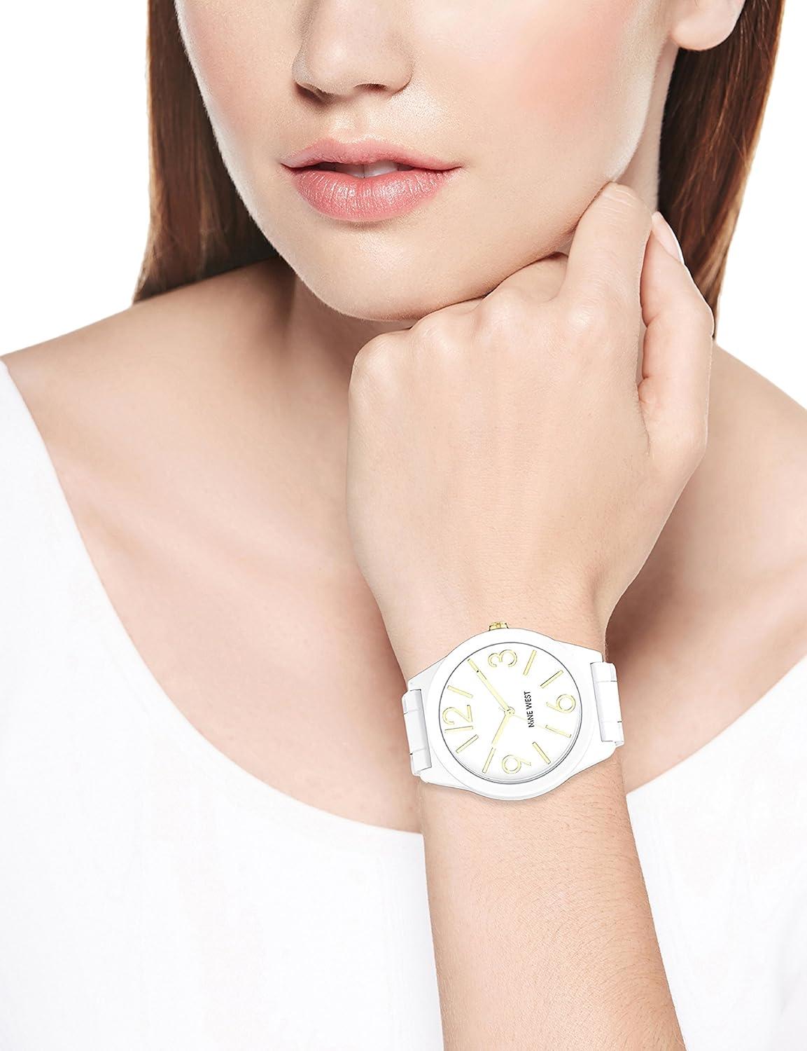 imageNine West Womens Metal Bracelet Watch with Rubberized CoatingWhite