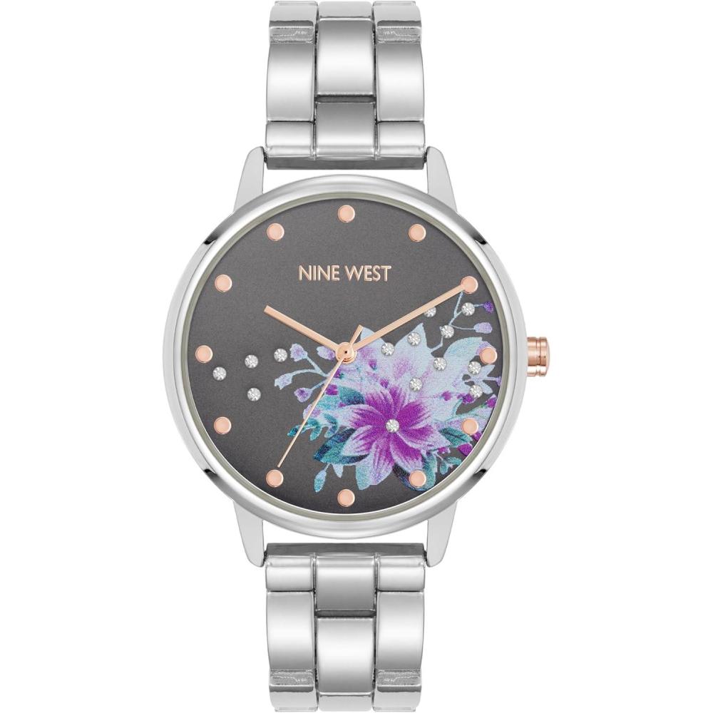 imageNine West Womens Crystal Accented Bracelet WatchGreySilver