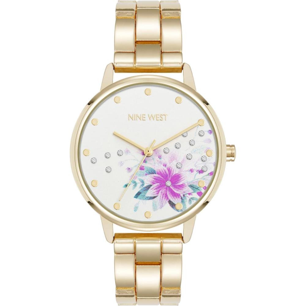 imageNine West Womens Crystal Accented Bracelet WatchWhiteGold