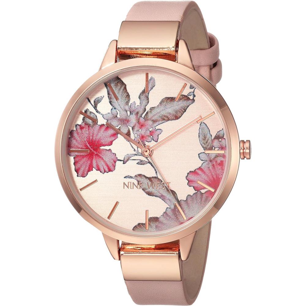 imageNine West Womens Floral Dial Smooth Strap WatchPinkRose Gold
