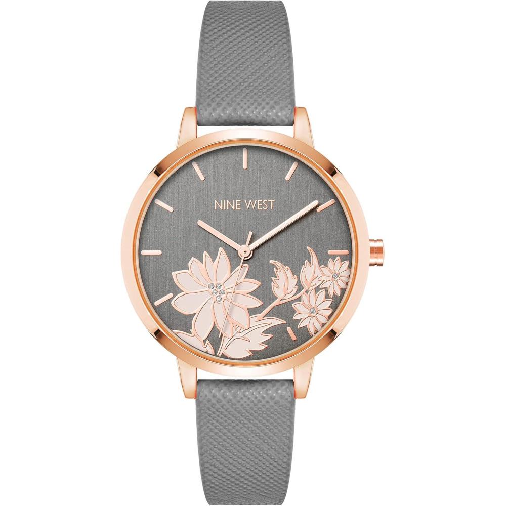 imageNine West Womens Floral Dial Strap Watch NW2284GreyRose Gold