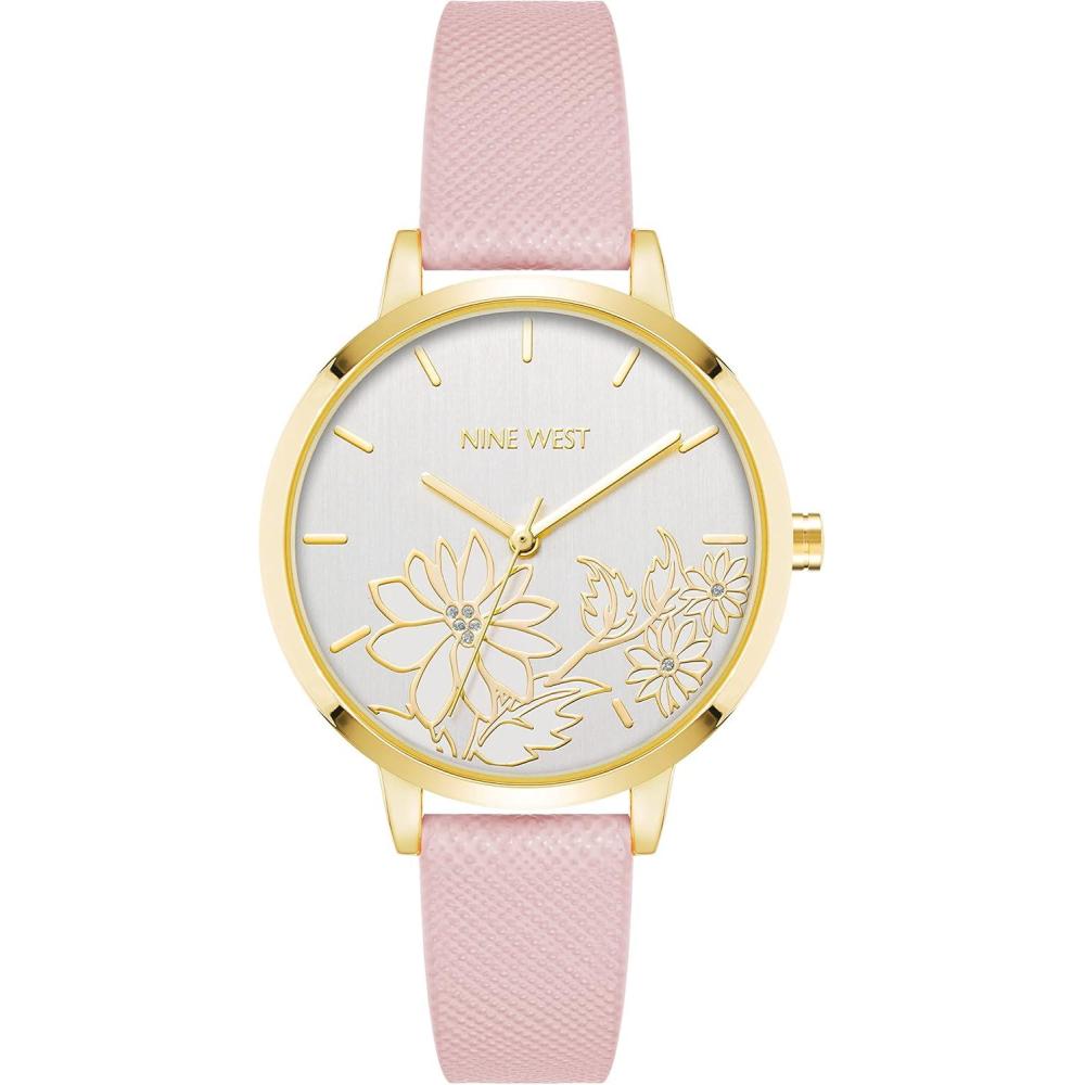 imageNine West Womens Floral Dial Strap Watch NW2284Light PinkGold