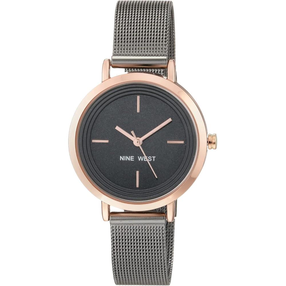 imageNine West Womens Mesh Bracelet WatchDark Gunmetal GreyRose Gold