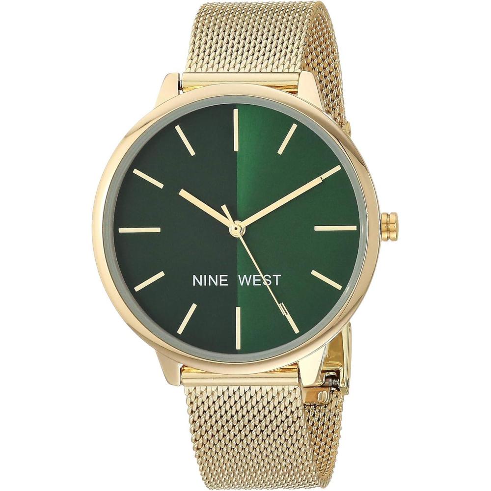 imageNine West Womens Mesh Bracelet WatchGreenGold