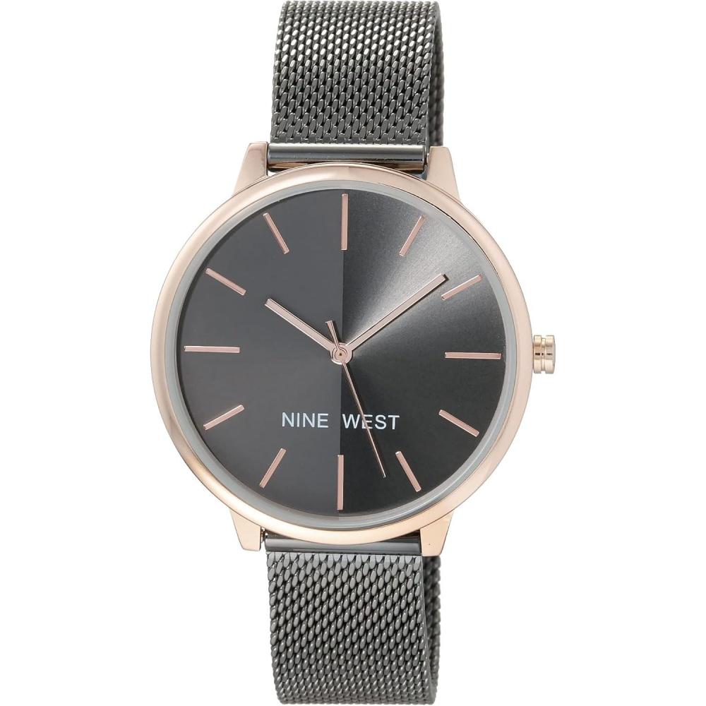 imageNine West Womens Mesh Bracelet WatchGunmetal GreyRose Gold