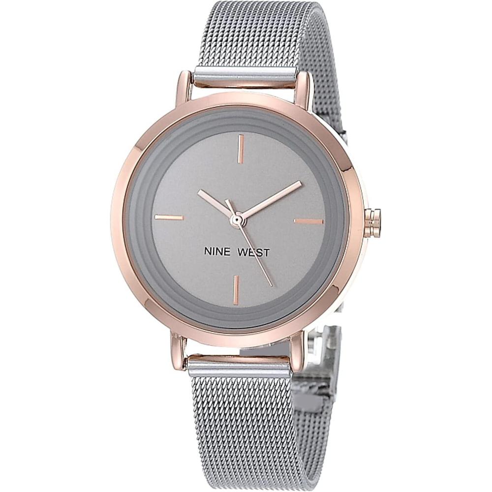 imageNine West Womens Mesh Bracelet WatchSilverRose GoldTone