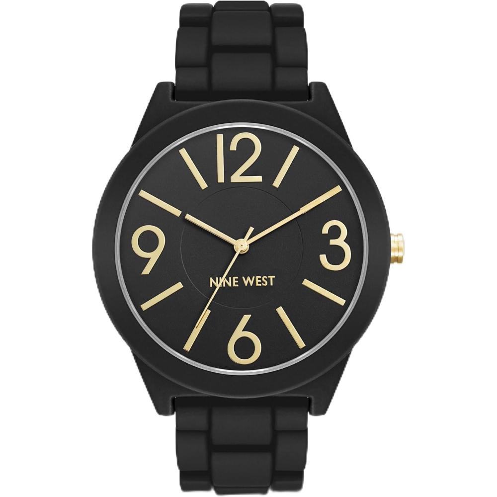 imageNine West Womens Metal Bracelet Watch with Rubberized CoatingBlack