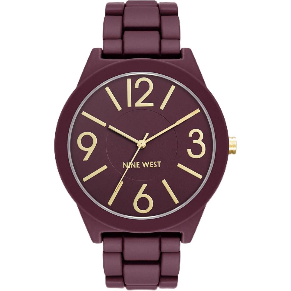 imageNine West Womens Metal Bracelet Watch with Rubberized CoatingBurgundy