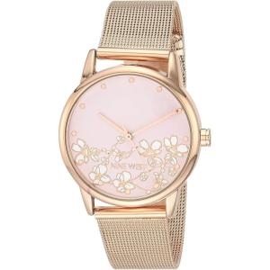 imageNine West Womens Floral Dial Mesh Bracelet WatchRose Gold