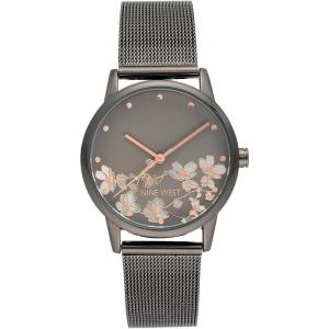 imageNine West Womens Floral Dial Mesh Bracelet WatchSilverGunmetal Grey