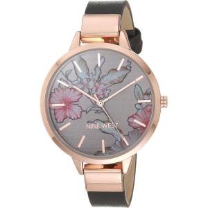 imageNine West Womens Floral Dial Smooth Strap WatchGreyRose Gold