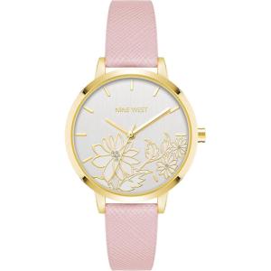 imageNine West Womens Floral Dial Strap Watch NW2284Light PinkGold