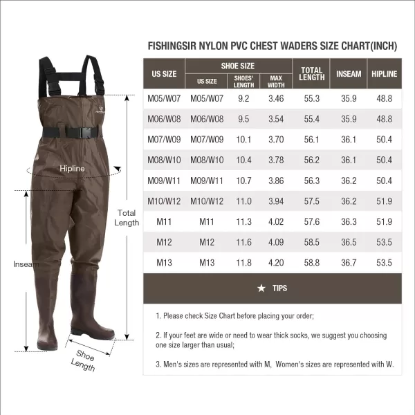 FISHINGSIR Fishing Waders for Men with Boots Womens Chest Waders Waterproof for Hunting with Wading Belt