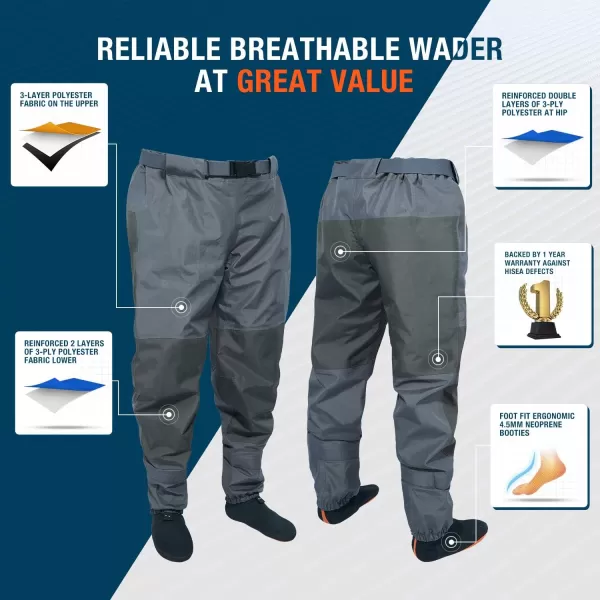 HISEA Breathable Stockingfoot Insulated Waist Waders with Neoprene Stocking Foot for Duck Hunting Fly Fishing Kayaking