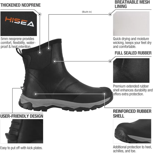 HISEA Excursion Pro Men's Rain Boots Ankle Height Rubber Neoprene Hunting Boots Waterproof Insulated Outdoor Work Booties for Hunting Gardening Farming Hiking Camping and Mud Working