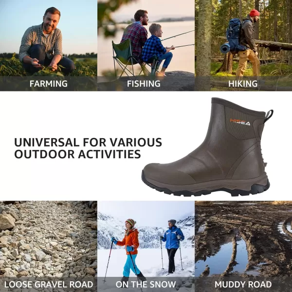 HISEA Excursion Pro Men's Rain Boots Ankle Height Rubber Neoprene Hunting Boots Waterproof Insulated Outdoor Work Booties for Hunting Gardening Farming Hiking Camping and Mud Working