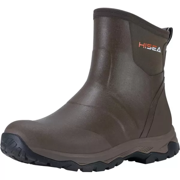 HISEA Excursion Pro Men's Rain Boots Ankle Height Rubber Neoprene Hunting Boots Waterproof Insulated Outdoor Work Booties for Hunting Gardening Farming Hiking Camping and Mud Working