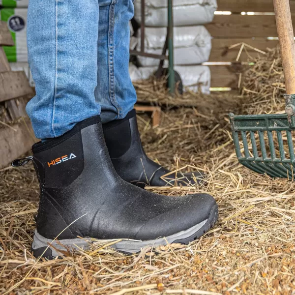 HISEA Excursion Pro Men's Rain Boots Ankle Height Rubber Neoprene Hunting Boots Waterproof Insulated Outdoor Work Booties for Hunting Gardening Farming Hiking Camping and Mud Working