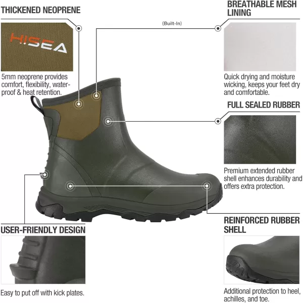 HISEA Excursion Pro Men's Rain Boots Ankle Height Rubber Neoprene Hunting Boots Waterproof Insulated Outdoor Work Booties for Hunting Gardening Farming Hiking Camping and Mud Working