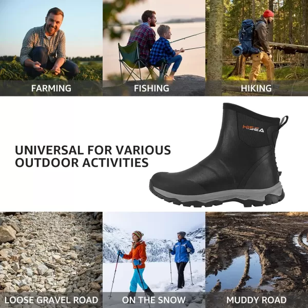HISEA Excursion Pro Men's Rain Boots Ankle Height Rubber Neoprene Hunting Boots Waterproof Insulated Outdoor Work Booties for Hunting Gardening Farming Hiking Camping and Mud Working