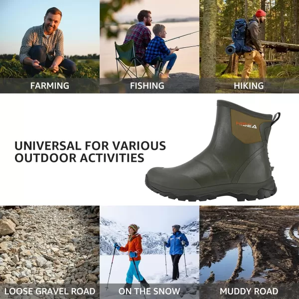 HISEA Excursion Pro Men's Rain Boots Ankle Height Rubber Neoprene Hunting Boots Waterproof Insulated Outdoor Work Booties for Hunting Gardening Farming Hiking Camping and Mud Working