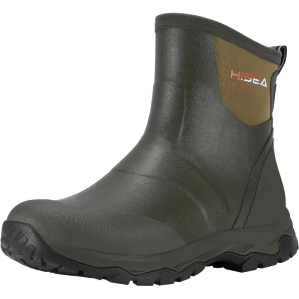 HISEA Excursion Pro Men's Rain Boots Ankle Height Rubber Neoprene Hunting Boots Waterproof Insulated Outdoor Work Booties for Hunting Gardening Farming Hiking Camping and Mud Working