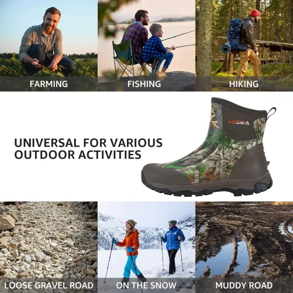 HISEA Excursion Pro Men's Rain Boots Ankle Height Rubber Neoprene Hunting Boots Waterproof Insulated Outdoor Work Booties for Hunting Gardening Farming Hiking Camping and Mud Working