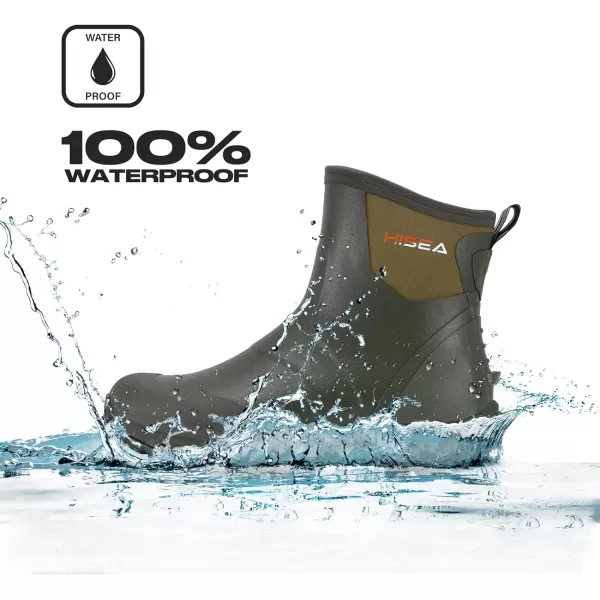 HISEA Excursion Pro Men's Rain Boots Ankle Height Rubber Neoprene Hunting Boots Waterproof Insulated Outdoor Work Booties for Hunting Gardening Farming Hiking Camping and Mud Working