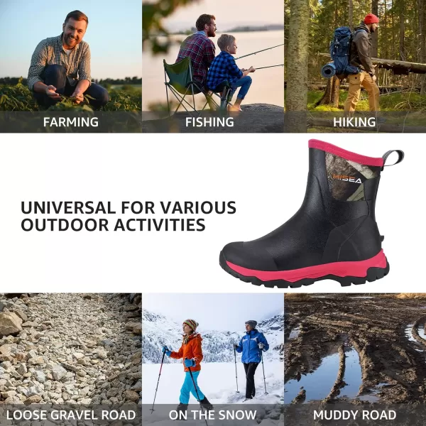 HISEA Excursion Pro Women's Rain Boots Ankle Height Rubber Neoprene Boots Waterproof Hiking Boots Outdoor Mud Shoes for Trekking Gardening Farming Camping Fishing and Yard Working