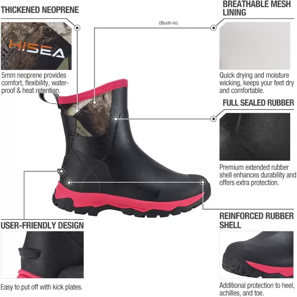 HISEA Excursion Pro Women's Rain Boots Ankle Height Rubber Neoprene Boots Waterproof Hiking Boots Outdoor Mud Shoes for Trekking Gardening Farming Camping Fishing and Yard Working