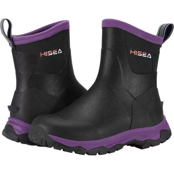 HISEA Excursion Pro Women's Rain Boots Ankle Height Rubber Neoprene Boots Waterproof Hiking Boots Outdoor Mud Shoes for Trekking Gardening Farming Camping Fishing and Yard Working