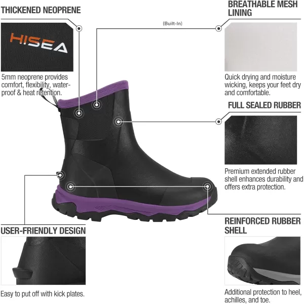 HISEA Excursion Pro Women's Rain Boots Ankle Height Rubber Neoprene Boots Waterproof Hiking Boots Outdoor Mud Shoes for Trekking Gardening Farming Camping Fishing and Yard Working