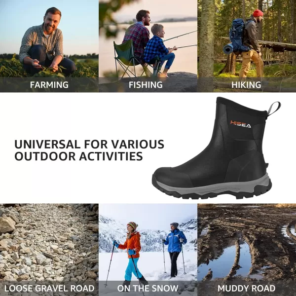 HISEA Excursion Pro Women's Rain Boots Ankle Height Rubber Neoprene Boots Waterproof Hiking Boots Outdoor Mud Shoes for Trekking Gardening Farming Camping Fishing and Yard Working